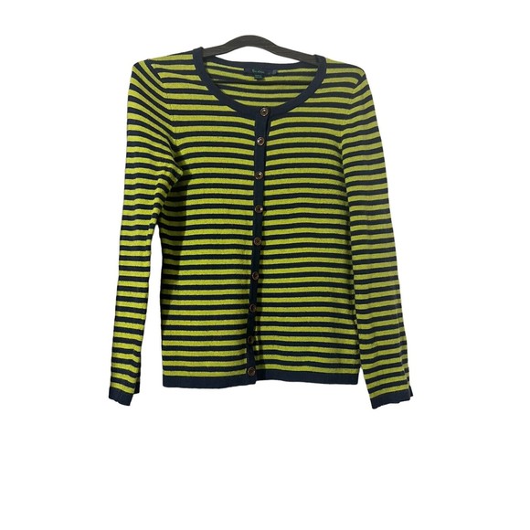 Boden Cardigan Sweater size 10 UK size 6 US navy Blue Green Striped Button Front - Picture 1 of 9